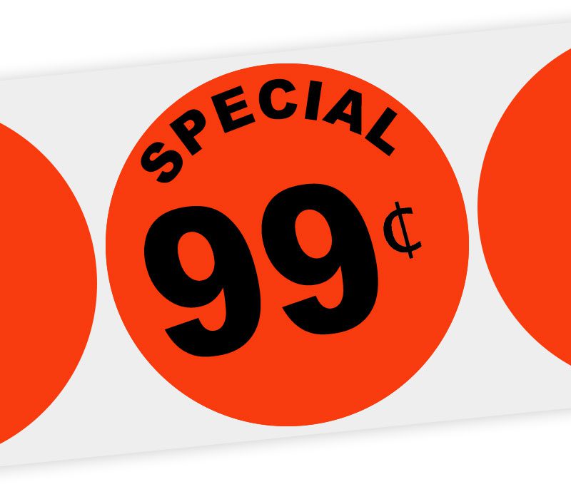 99 Cents Orange Circle Stickers