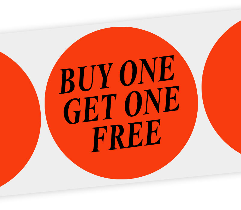 buy one get one free round label